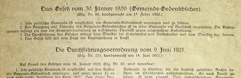 Das Gesetz vom 30. Jänner 1920 (Gemeinde-Gedenkbücher)